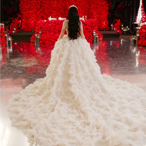 ATELIER BY JIMMY CHOO WEDDING DRESS with JIMMY CHOO matching cathedral veil - Picture 9 of 14